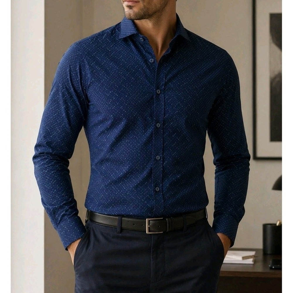 Cactus Man Slim Fit Shirt S Blue Pattern NWT $58 Retail Mens Dress
